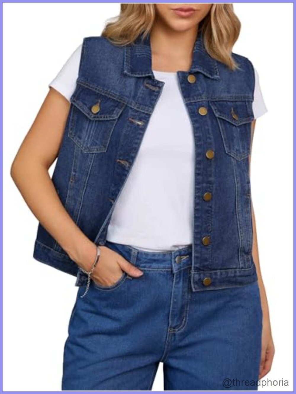 Sleeveless Denim Vest Button Down Washed Distressed Jean Jacket